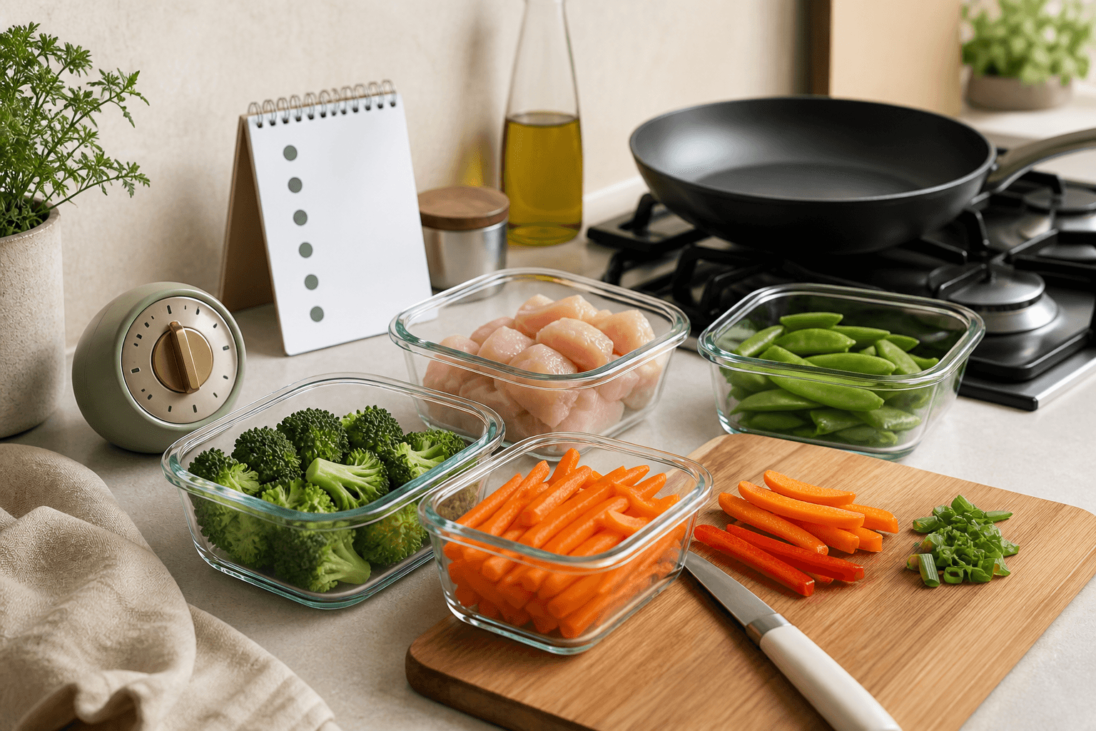 Ingredientes lavados, cortados e organizados para o preparo